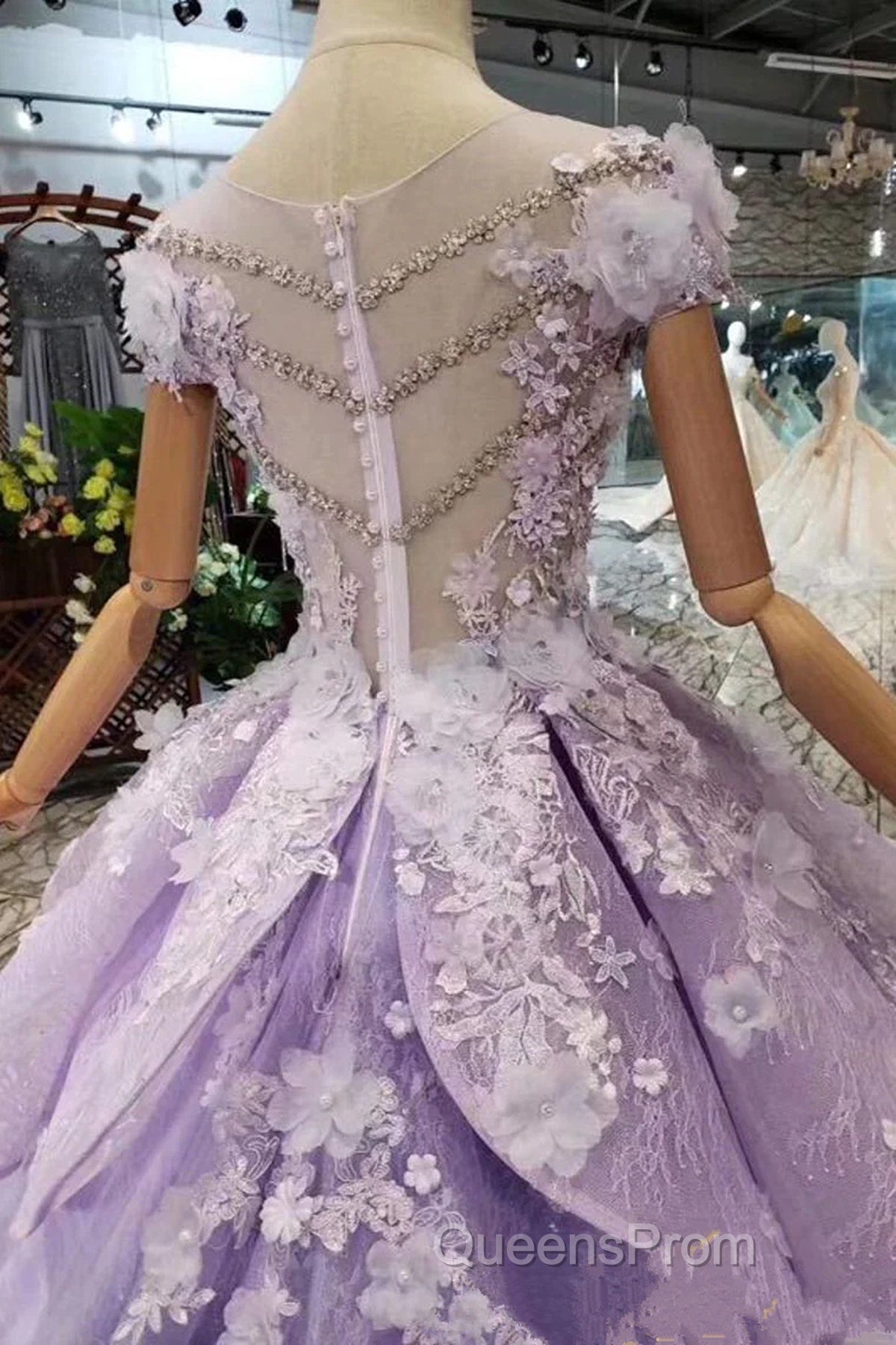Glam Light Purple Tulle With Lace Applique Sweet 16 Dress, Light Purple Evening Prom Dress Secondary image