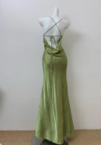 Glam Olive Green Spaghetti Straps Mermaid Satin Long Classy Prom Dress Classy Evening Gowns With Backless
