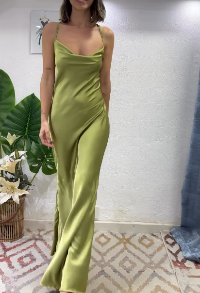 Glam Olive Green Spaghetti Straps Mermaid Satin Long Classy Prom Dress Classy Evening Gowns With Backless
