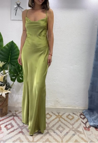 Glam Olive Green Spaghetti Straps Mermaid Satin Long Classy Prom Dress Classy Evening Gowns With Backless