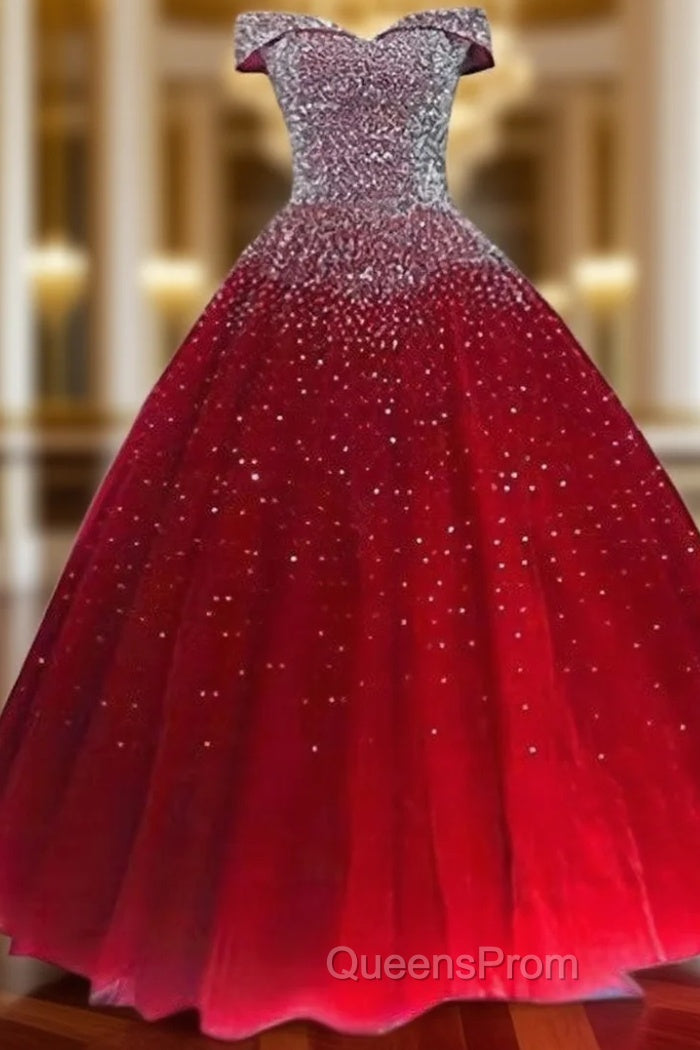Glam Sequins Off the Shoulder Ball Gown Sweetheart Gowns, Quinceanera Dress