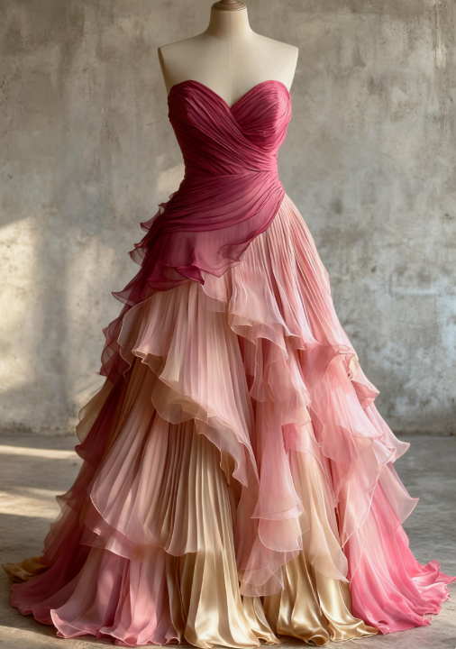 Glam Sweetheart A-Line Pink Long Classy Prom Dress Chiffon Pleated Pink Qucneanera Dress Sweet 16 Dress Main image