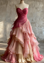 Glam Sweetheart A-Line Pink Long Classy Prom Dress Chiffon Pleated Pink Qucneanera Dress Sweet 16 Dress