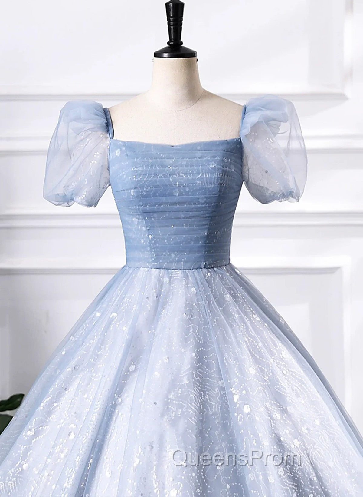 Glam Tulle  Floor Length Evening Prom Dress, Beautiful Short Sleeves Sweet 16 Dress Secondary image