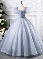 Glam Tulle  Floor Length Evening Prom Dress, Beautiful Short Sleeves Sweet 16 Dress