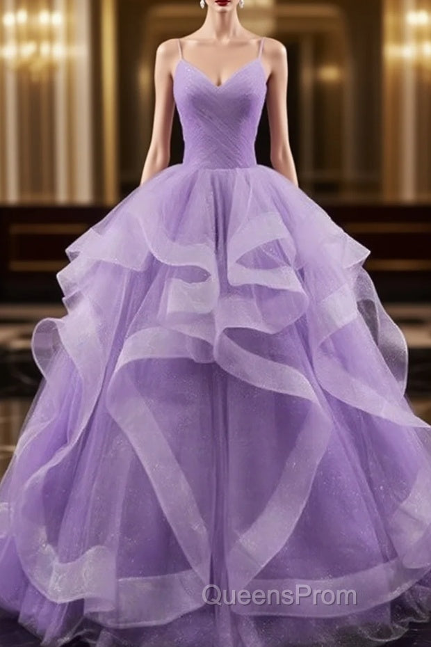 Glam Tulle Light Purple Long Evening Dress Ball Gown Sweet 16 Dress Evening Prom Dress shops Main image