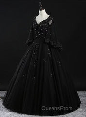 Glam Tulle With Lace Applique Ball Gown Sweet 16 Dress, Beaded Evening Prom Dress Evening Dress