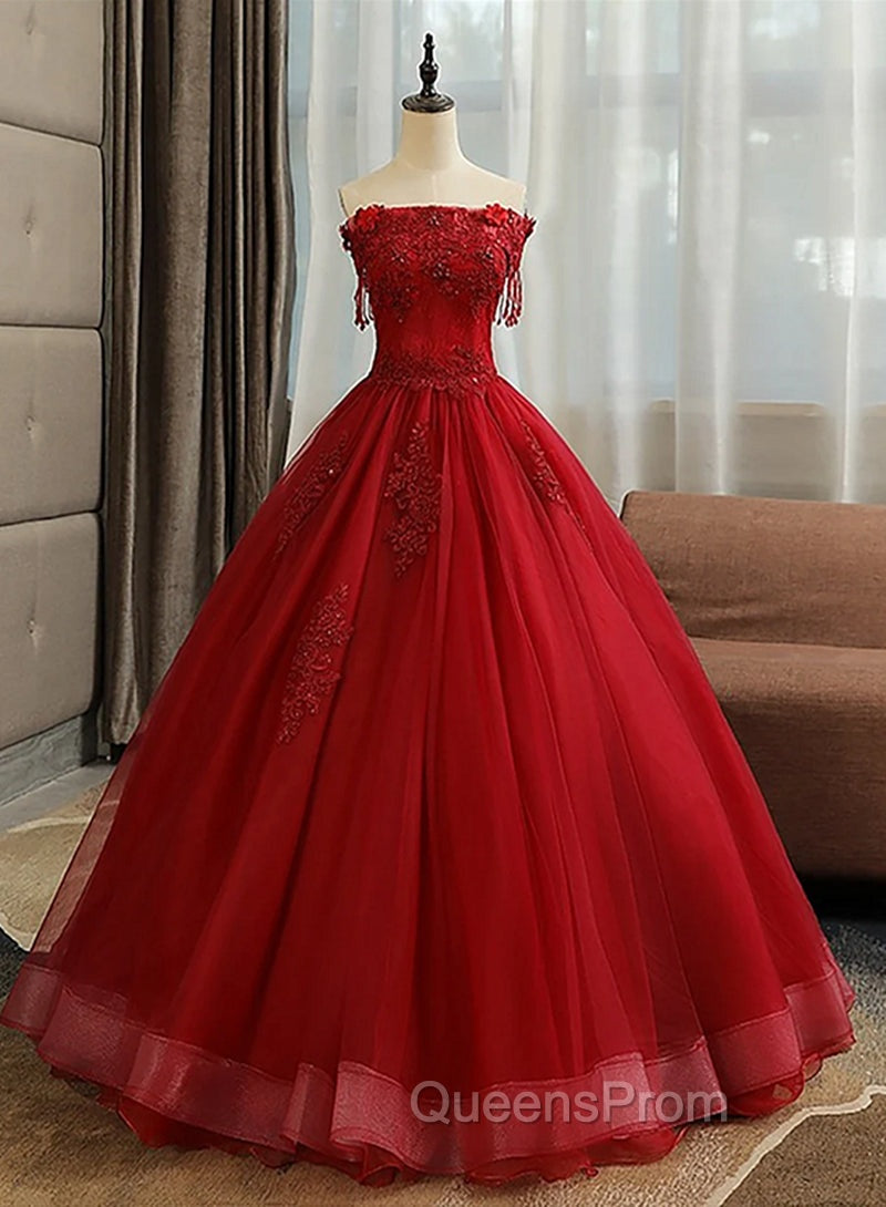 Glam Wine Red Quinceanera Dress Party Dress, Tulle Long Embroidered with Flowers Evening Dress Main image