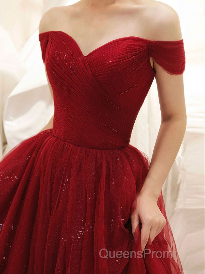Glam Wine Red Sweetheart Tulle Shiny Long Evening Prom Dress Party Dress, Wine Red Formal Dress Secondary image