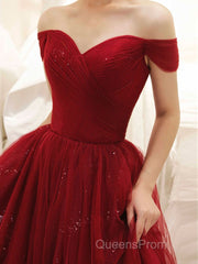 Glam Wine Red Sweetheart Tulle Shiny Long Evening Prom Dress Party Dress, Wine Red Formal Dress