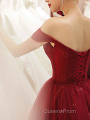 Glam Wine Red Sweetheart Tulle Shiny Long Evening Prom Dress Party Dress, Wine Red Formal Dress