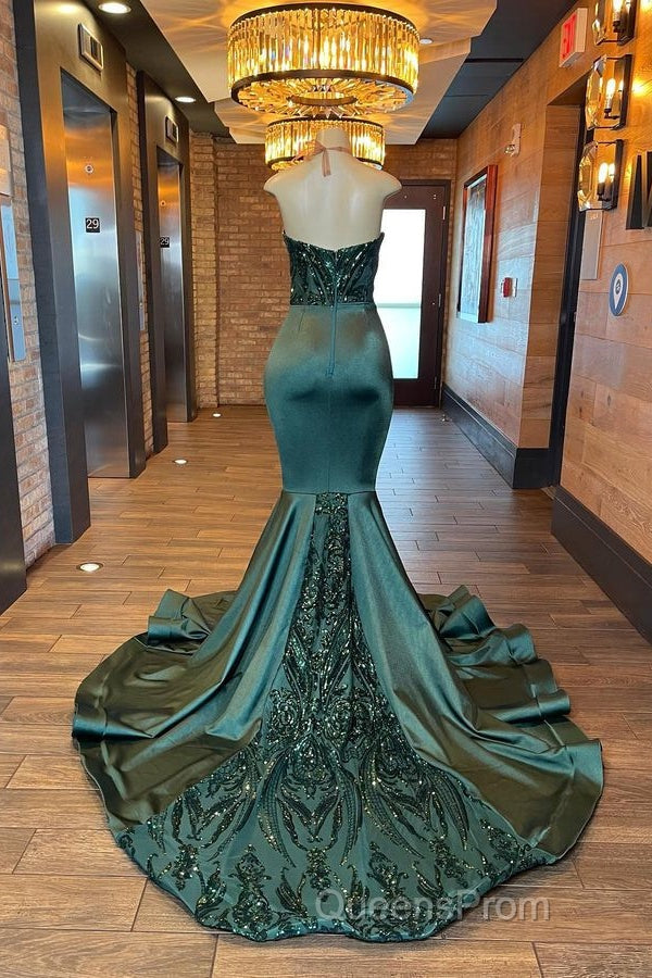 Glamorou V-Neck Sleeveless Halter Mermaid Evening Prom Dress With Beading