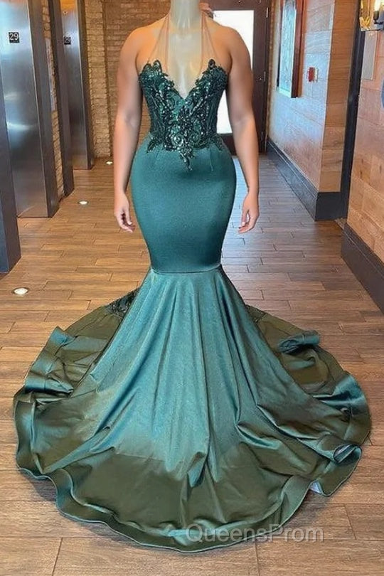Glamorou V-Neck Sleeveless Halter Mermaid Evening Prom Dress With Beading
