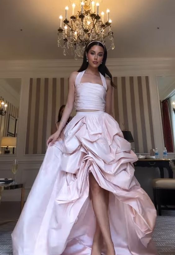 Glamorous 2 Pieces Light Pink Satin Long Classy Prom Dress Secondary image