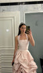 Glamorous 2 Pieces Light Pink Satin Long Classy Prom Dress