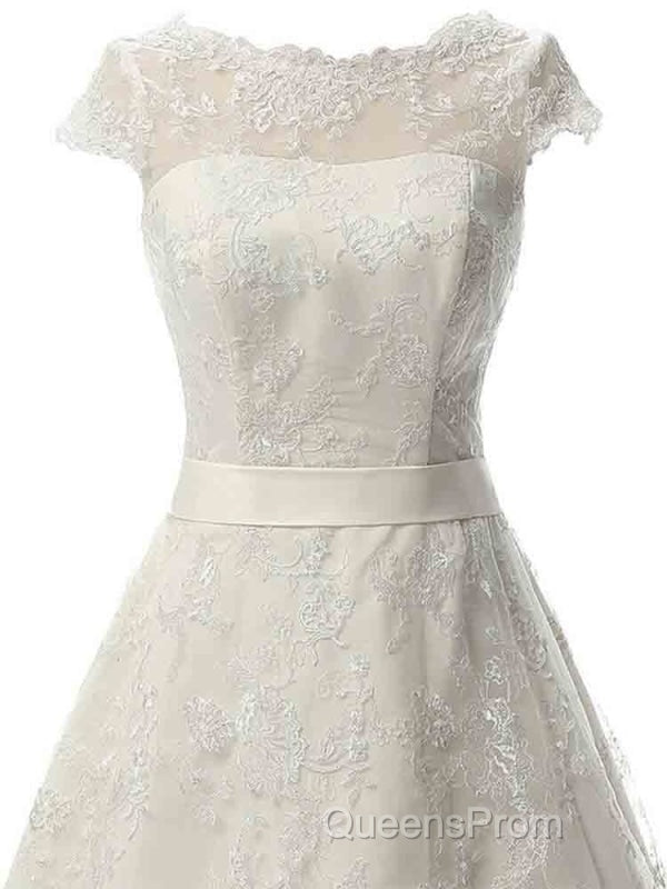 Glamorous Cap Sleeves Covered Button Ribbon Wedding Dress