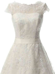 Glamorous Cap Sleeves Covered Button Ribbon Wedding Dress