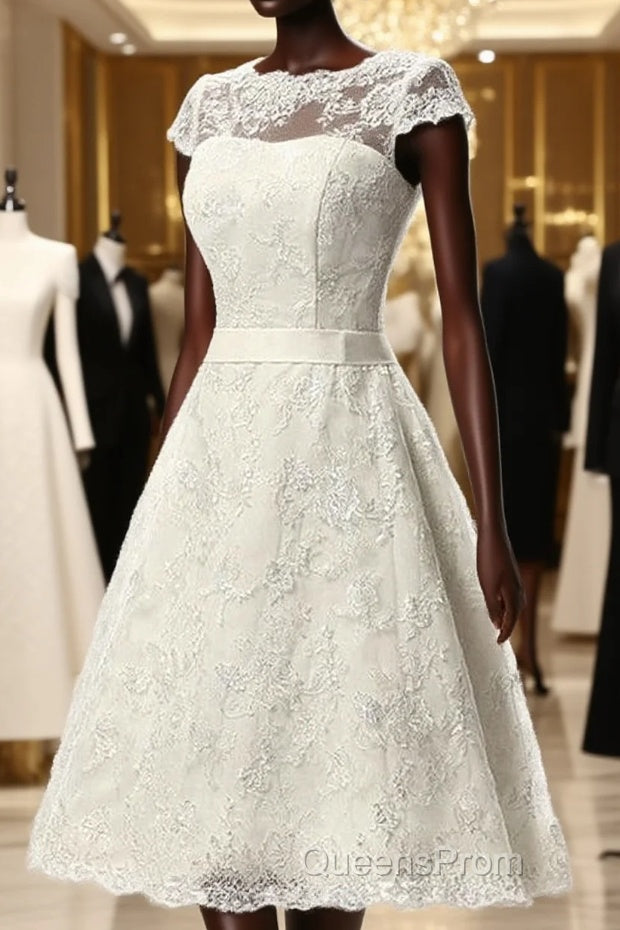 Glamorous Cap Sleeves Covered Button Ribbon Wedding Dress