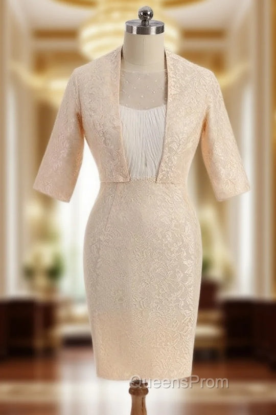 Glamorous Champagne Mother Of The Bride Dress Sheath Knee Length