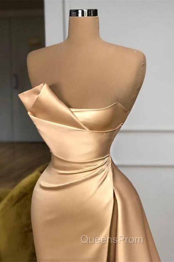 Glamorous Champagne Starpless Long Evening Prom Dress With Split Online Secondary image