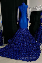 Glamorous High Neck Long Sleeves Evening Prom Dress Mermaid Flowers Bottom With Beads