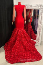 Glamorous High Neck Long Sleeves Evening Prom Dress Mermaid Flowers Bottom With Beads
