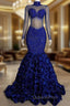 Glamorous High Neck Long Sleeves Evening Prom Dress Mermaid Flowers Bottom With Beads