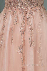 Glamorous Long A-line Sequins V-Neck Open Back Evening Prom Dress