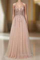 Glamorous Long A-line Sequins V-Neck Open Back Evening Prom Dress