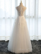 Glamorous Long Evening Dress Lace Cameo Pink Party Dress A Line Applique Tulle Maxi Evening Dress
