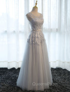 Glamorous Long Evening Dress Lace Cameo Pink Party Dress A Line Applique Tulle Maxi Evening Dress