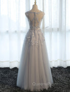 Glamorous Long Evening Dress Lace Cameo Pink Party Dress A Line Applique Tulle Maxi Evening Dress