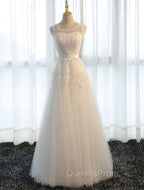 Glamorous Long Evening Dress Lace Cameo Pink Party Dress A Line Applique Tulle Maxi Evening Dress