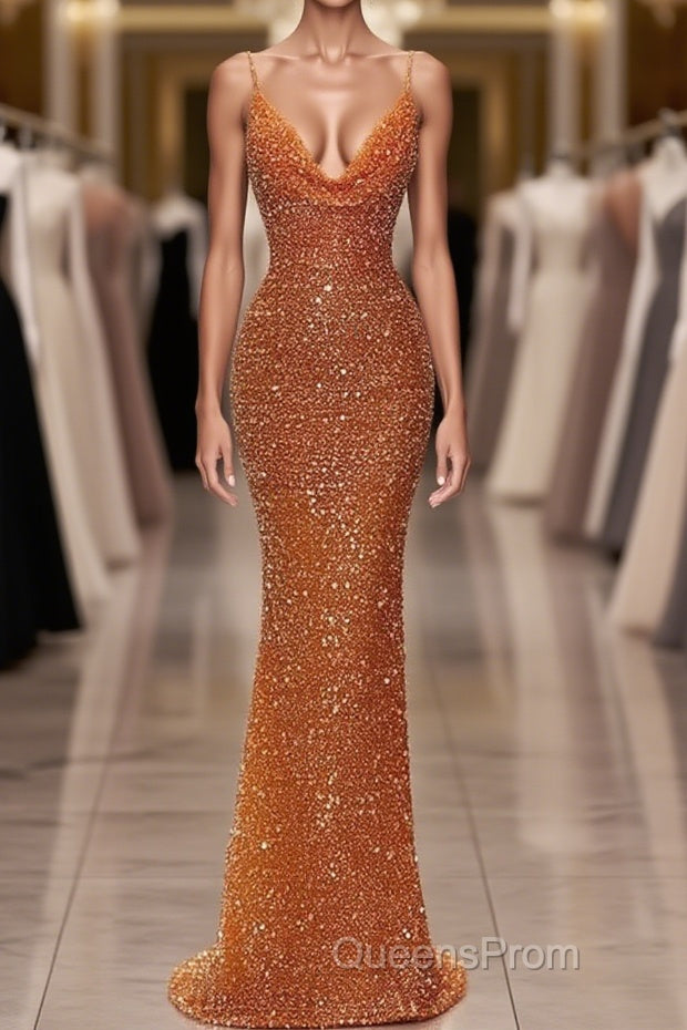 Glamorous Long Mermaid Spaghetti Straps Sequined Formal Evening Prom Dress Main image