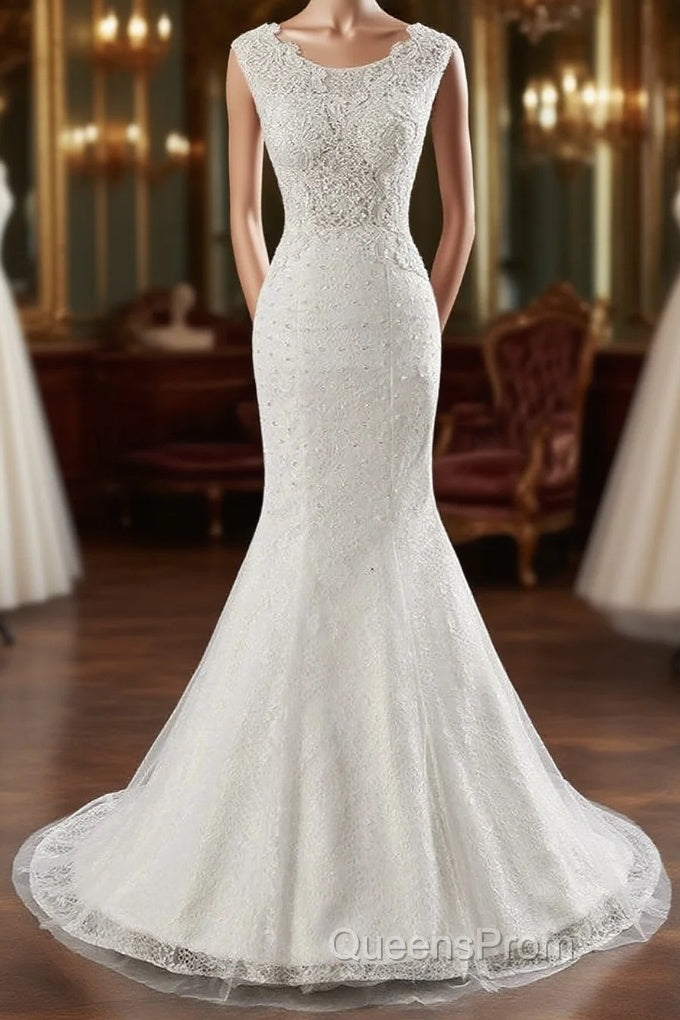 Glamorous Long Mermaid Tulle Appliques Lace Wedding Dress Main image