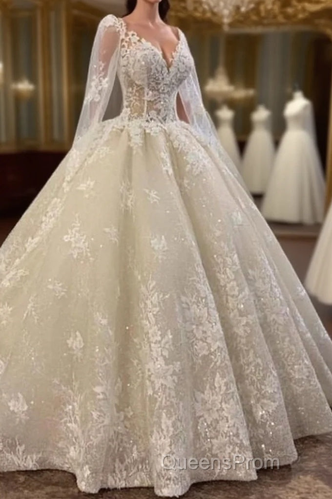 Glamorous Long Sleevess Lace A line Bridal Gown Pirncess Wedding Dress Main image