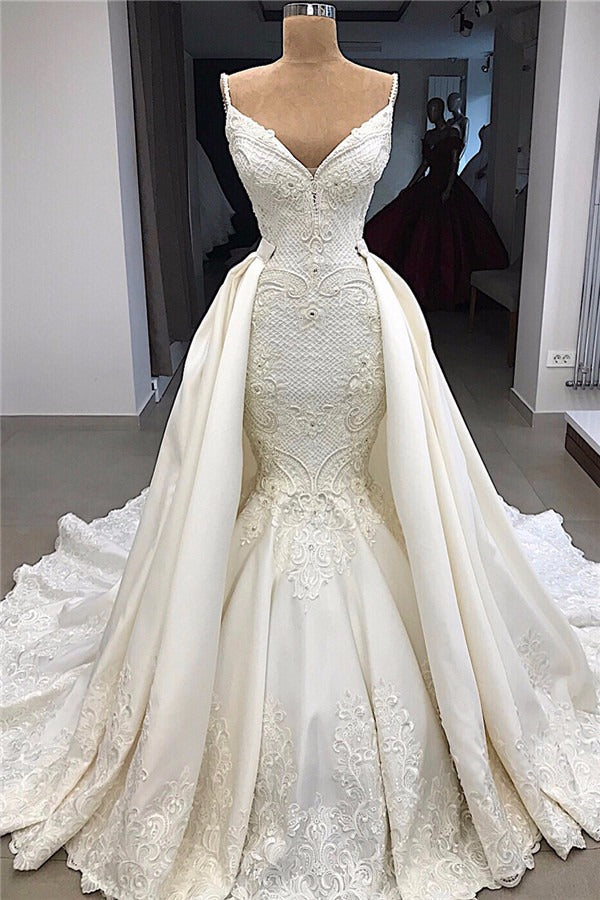 Glamorous Mermaid Sleeveless Lace Wedding Dress Overskit Main image