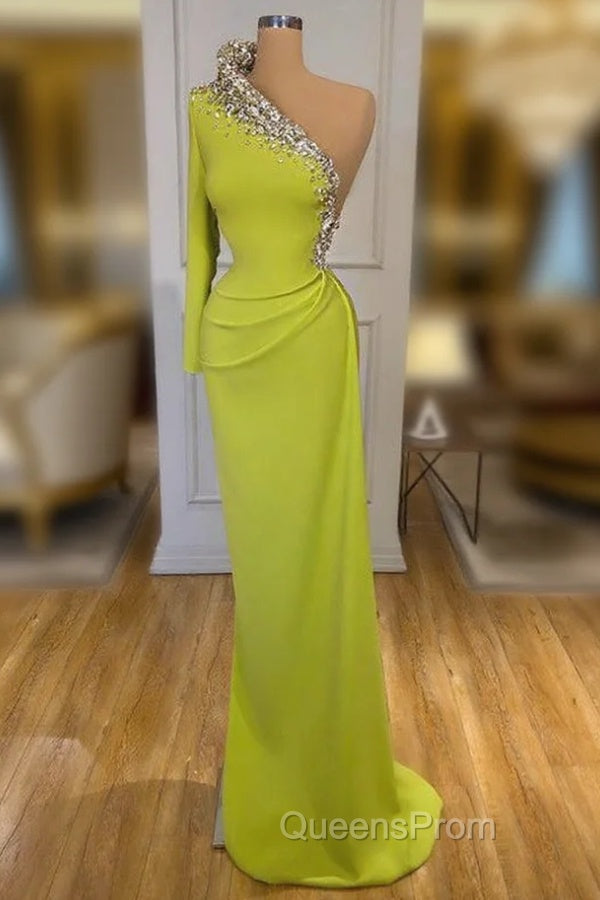 Glamorous One Shoulder Long Sleeves Mermaid Evening Dress With Beads Main image