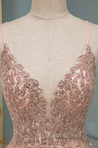 Glamorous Sequins V-Neck Long Evening Prom Dress Floor Length