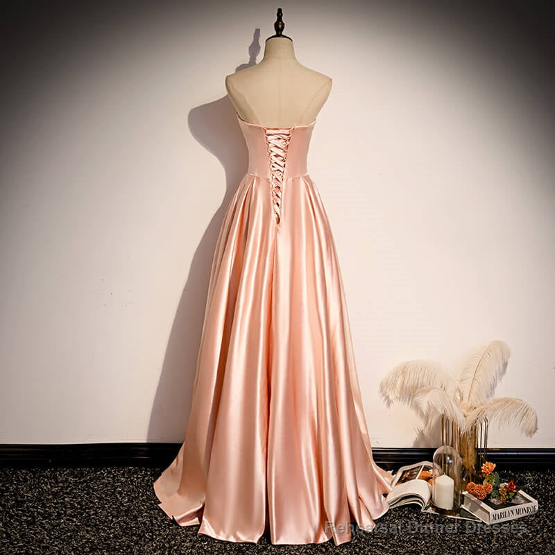 Glamorous Strapless Pink Satin Long Party Dress Formal Prom Dresses Secondary image