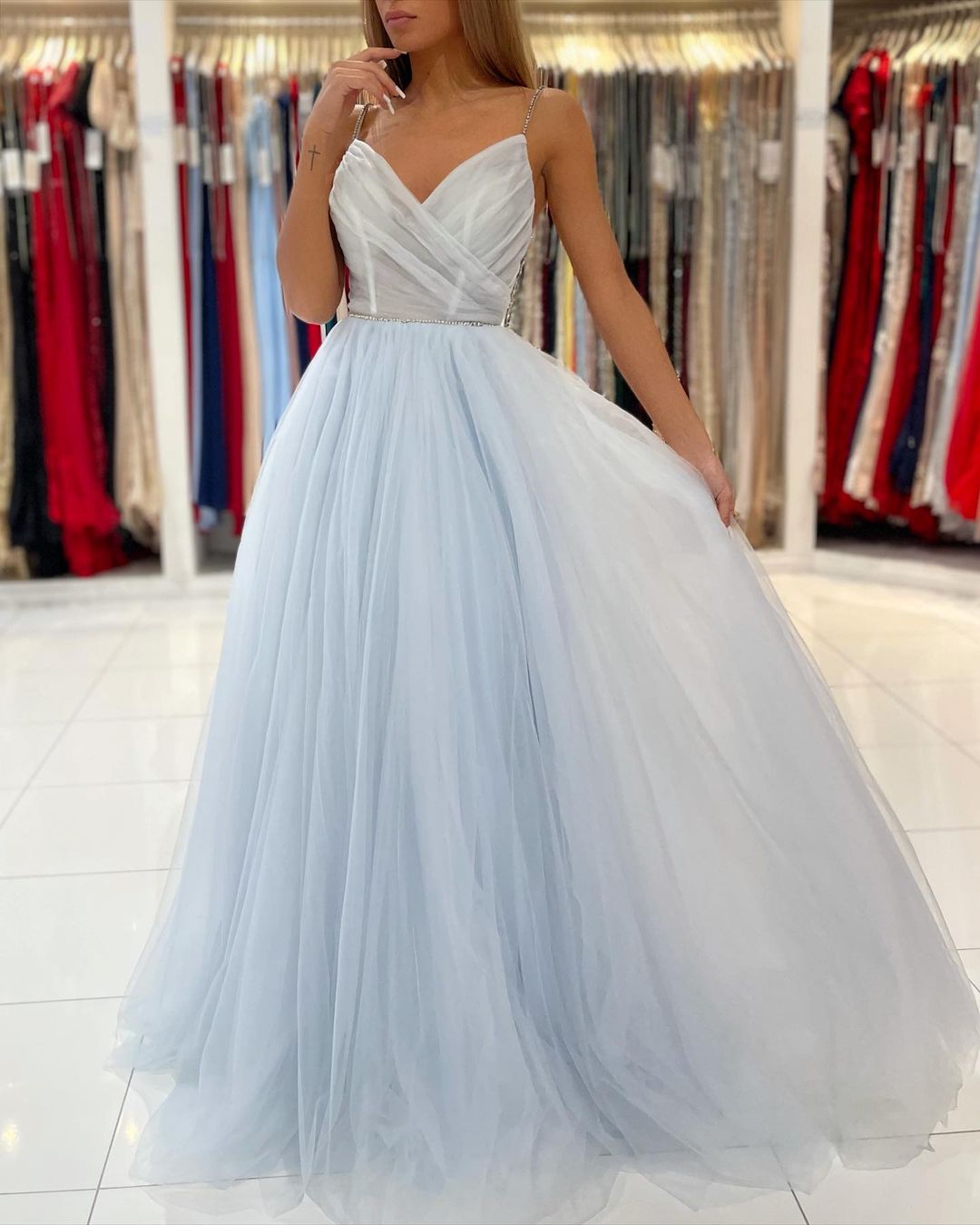 Glamorous Sweetheart Prom Dress Long Backless Tulle Evening Gowns Secondary image
