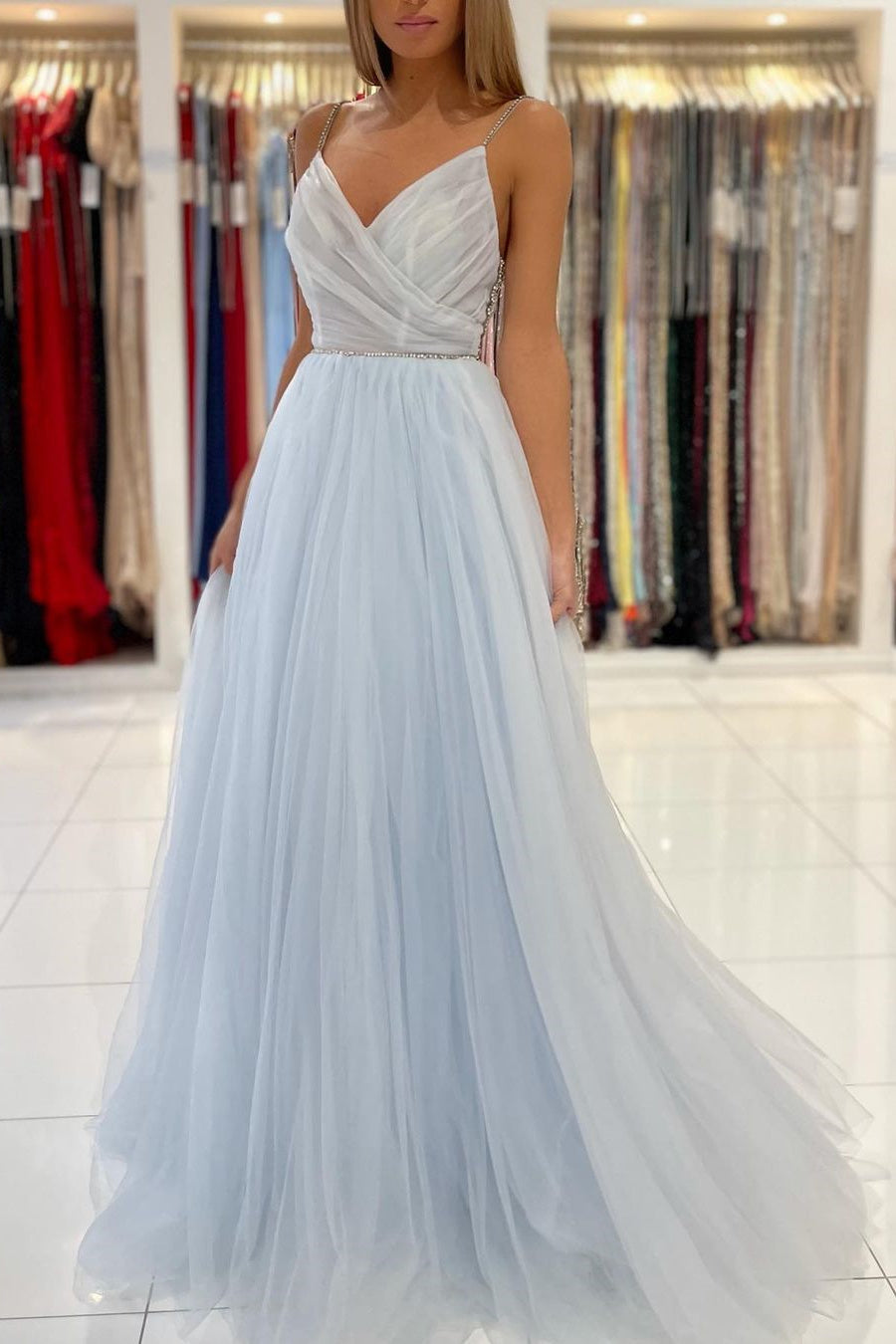 Glamorous Sweetheart Prom Dress Long Backless Tulle Evening Gowns Main image