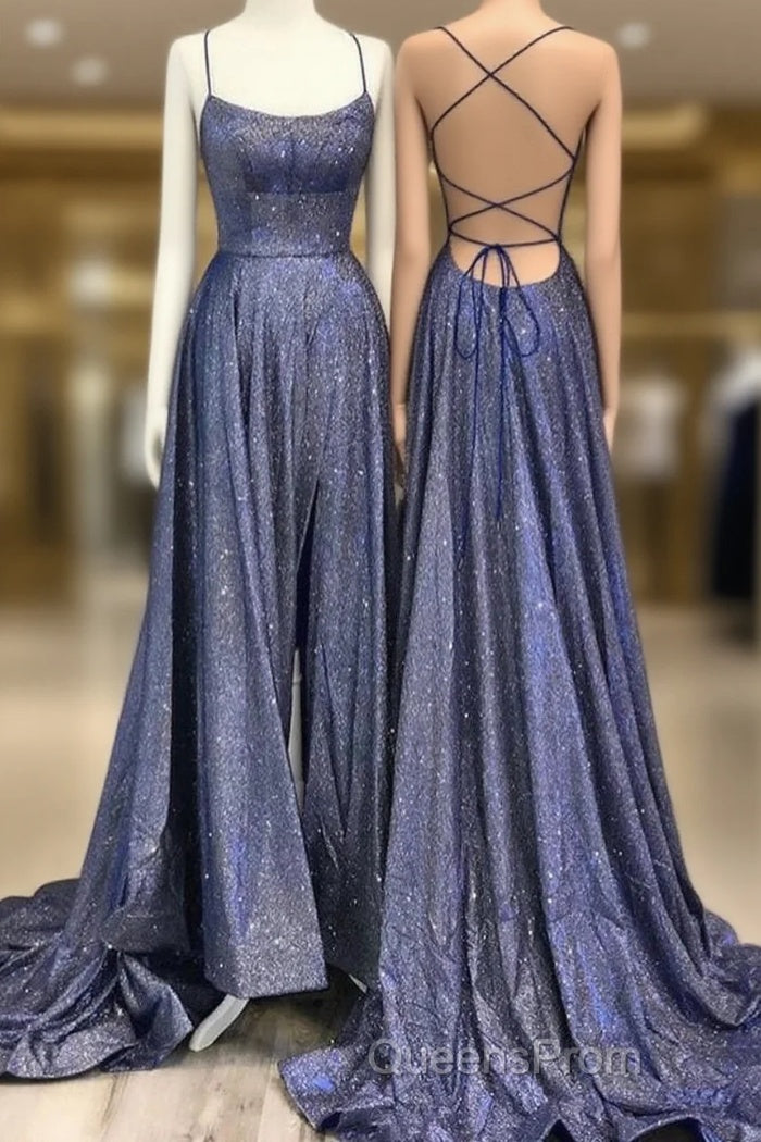 Glitter A Line Sequin Evening Prom Dress Corss Back With Split