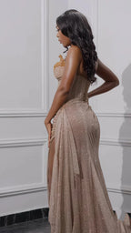 Glitter Bodycon Champagne Classy Evening Classy Prom Dress, Sexy Beaded Split Party Classy Gown