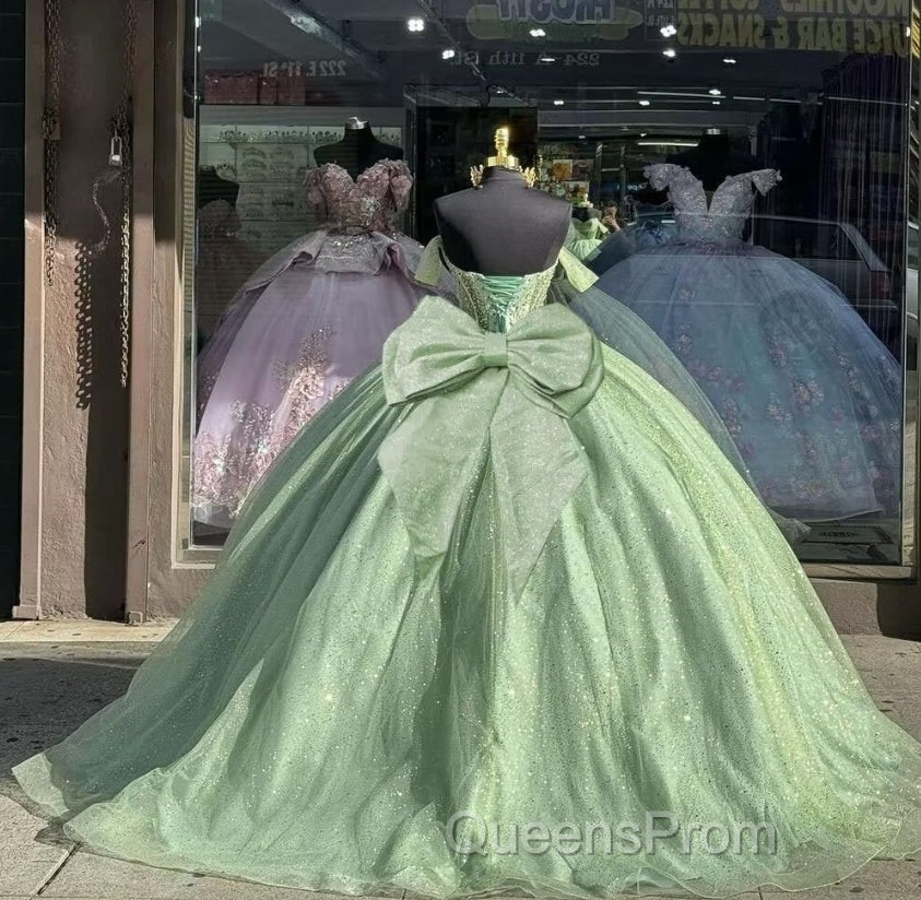 Glitter Off The Shoulder Beading Tulle Long Quinceanera Dress Secondary image