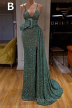 Glitter Off-the-Shoulder Slim Mermaid Evening Prom Party GownsSleeveless Mermaid Evening Gowns