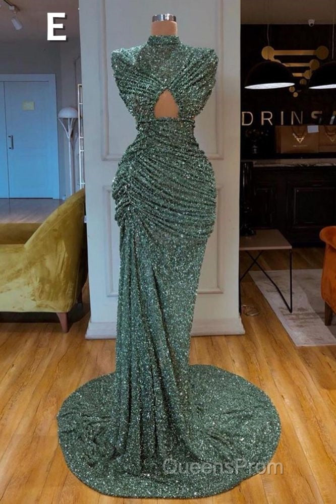Glitter Off-the-Shoulder Slim Mermaid Evening Prom Party GownsSleeveless Mermaid Evening Gowns
