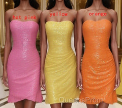 Glitter Orange Strapless Sequined Mini Homecoming Dress