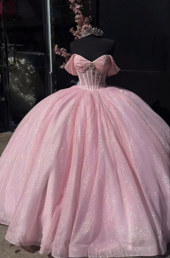 Glitter Pearls Pink Quinceanera Dress Ball Gowns Sweet 15 16 Birthday Dress Main image