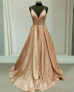 Glitter Evening Prom Dress V Neck Multi Straps
